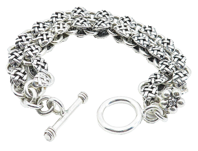 925 Sterling Silver  Vintage Shiny Basket Weave Link Chain Bracelet  BT2114
