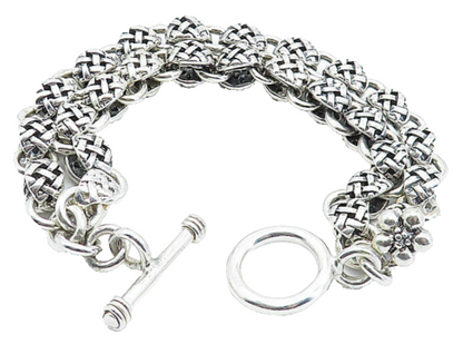 925 Sterling Silver  Vintage Shiny Basket Weave Link Chain Bracelet  BT2114