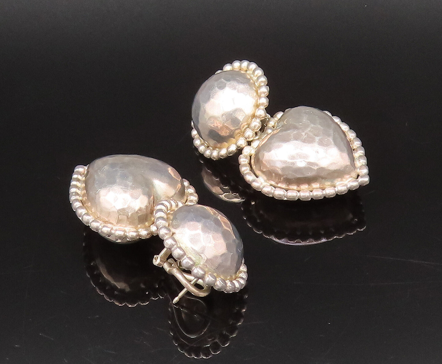 925 Sterling Silver  Vintage Hammered Bead Ball & Love Heart Earrings  EG12272