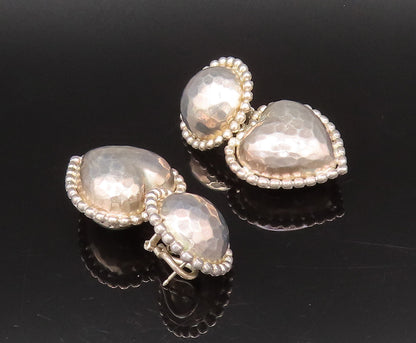 925 Sterling Silver  Vintage Hammered Bead Ball & Love Heart Earrings  EG12272
