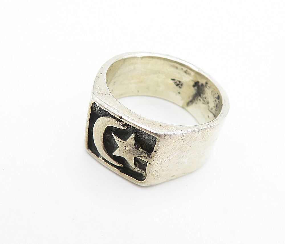 925 Sterling Silver  Vintage Oxidized Moon & Star Band Ring Sz 6.5  RG7496