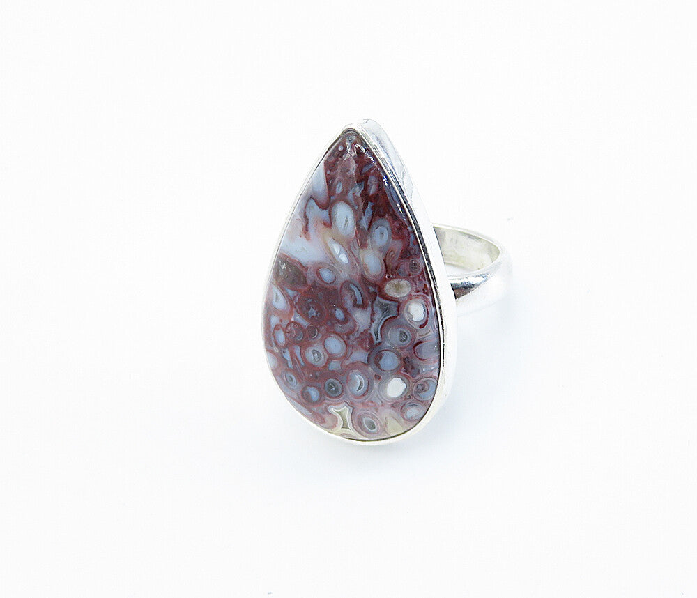 925 Sterling Silver  Cabochon Cut Spotted Jasper Cocktail Ring Sz 7  RG8240