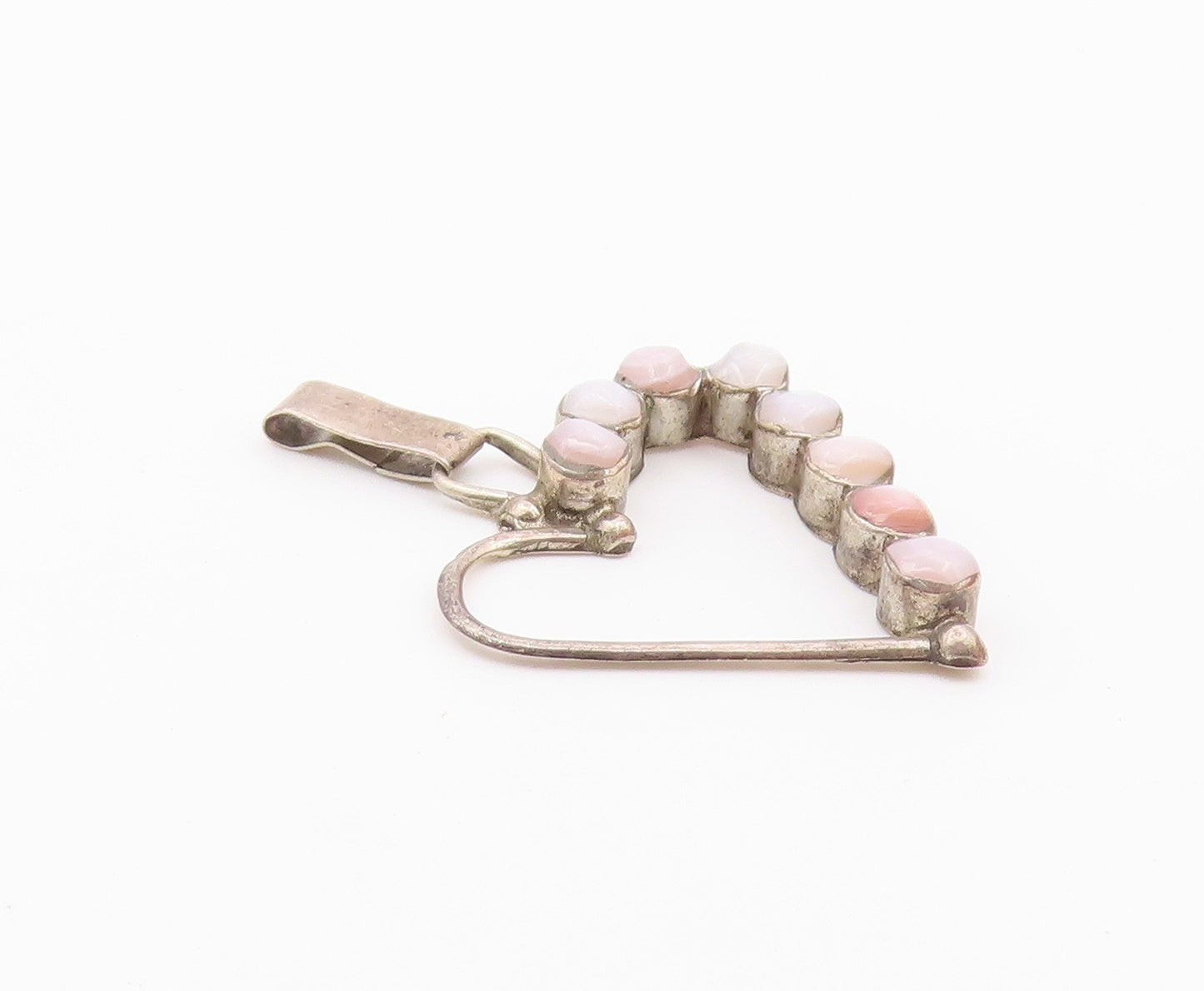 925 Sterling Silver  Vintage Mother Of Pearl Open Love Heart Pendant  PT17574