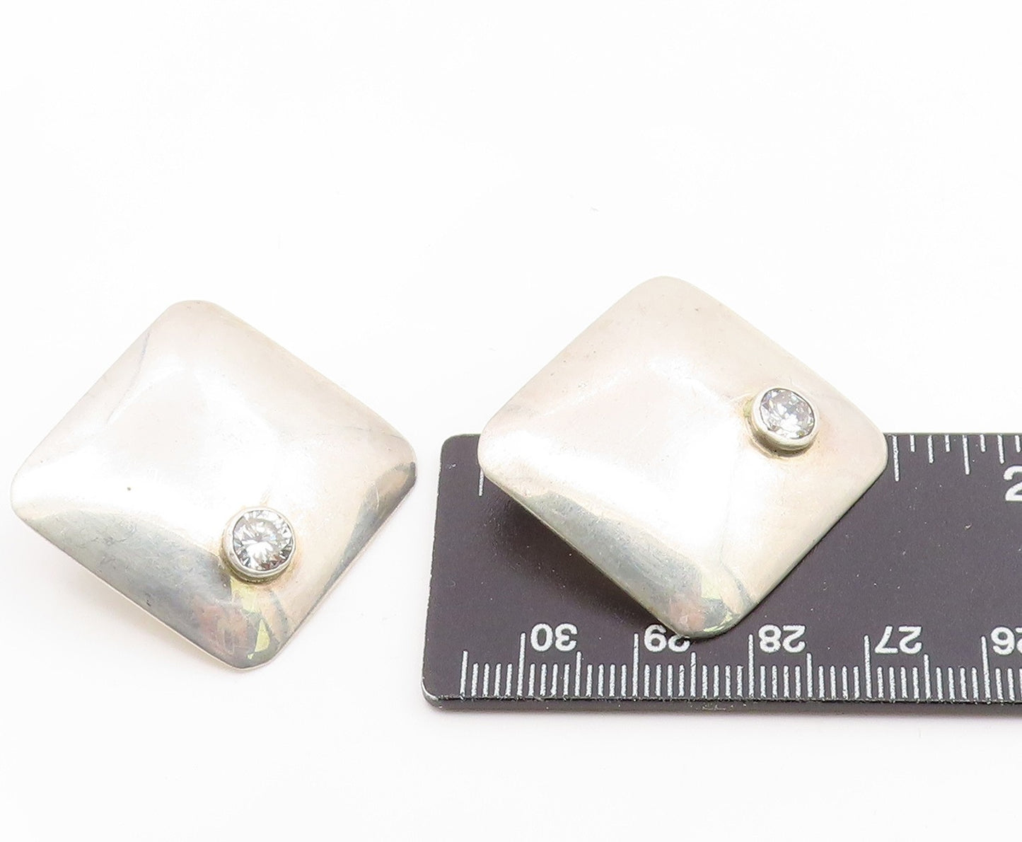 925 Sterling Silver Vintage Earrings DULCE MEXICO CZ Geometric Square  EG14204