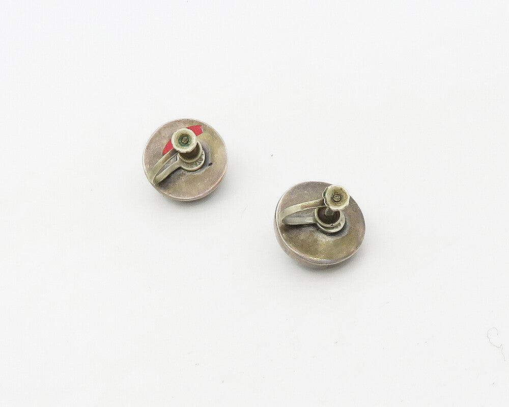 PLP MEXICO 925 Silver  Vintage Dark Tone Round Non Pierce Earrings  EG9009