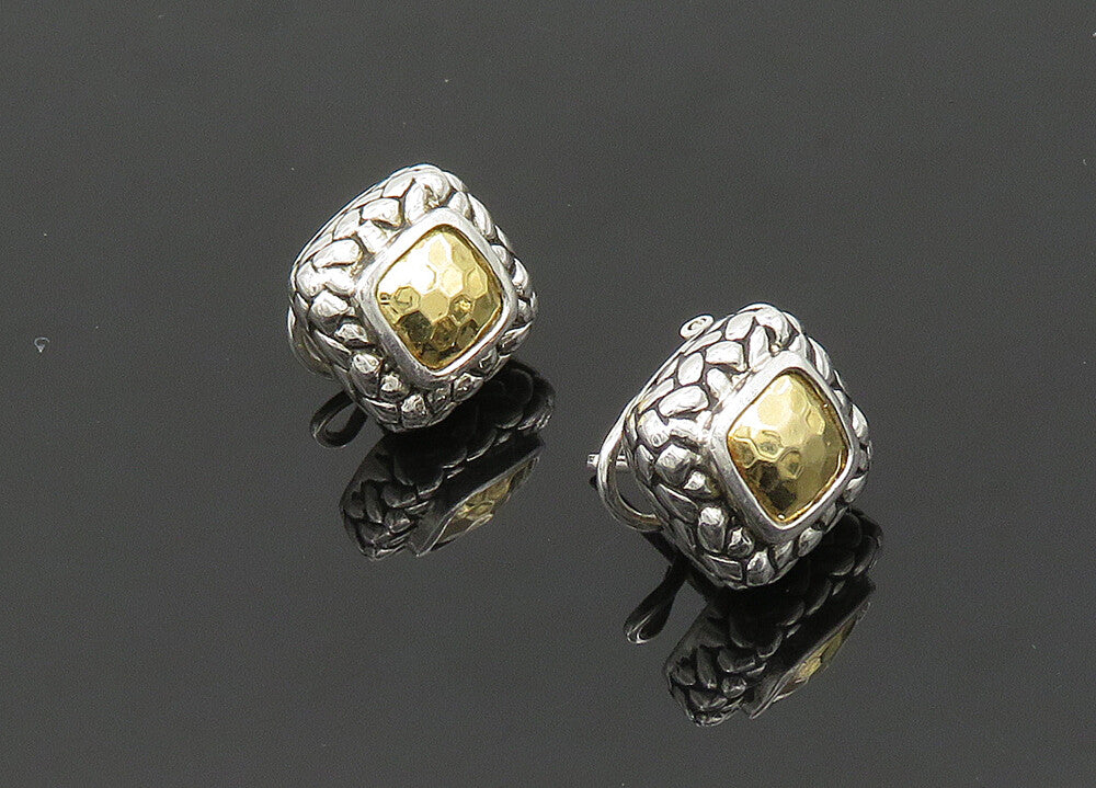925 Silver & 14K GOLD  Vintage 2 Tone Cobble Pattern Drop Earrings  EG9885