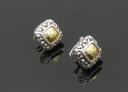 925 Silver & 14K GOLD  Vintage 2 Tone Cobble Pattern Drop Earrings  EG9885