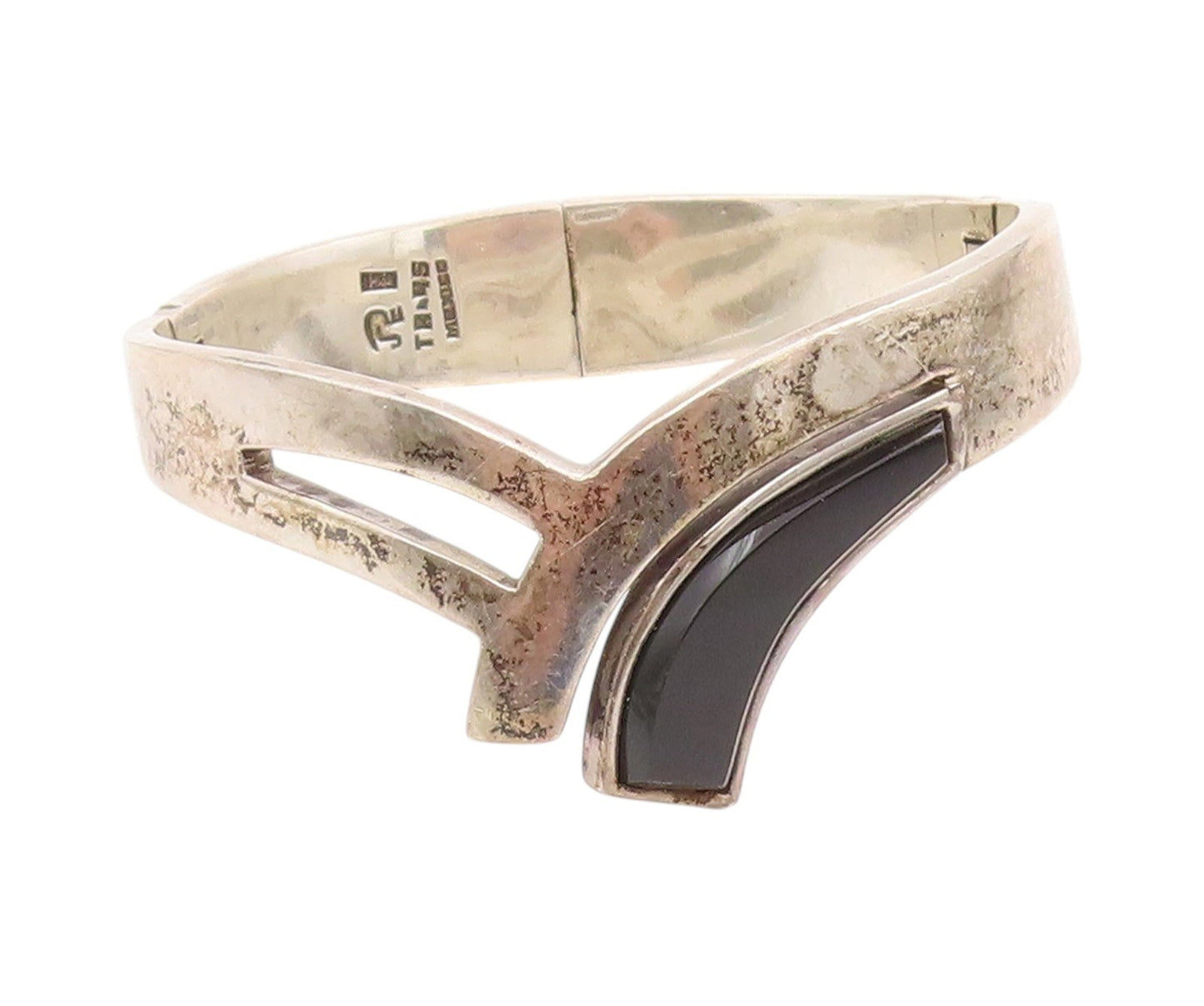 925 Sterling Silver Vintage Bracelet JRE MEXICO Designer Cutout Onyx  BT11326