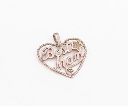 925 Sterling Silver Vintage Pendant Best Mom Openwork Love Heart Charm  PT25715