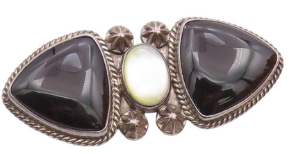 REVE 925 Silver  Vintage Black Onyx & Mother Of Pearl Twist Brooch Pin  BP8087