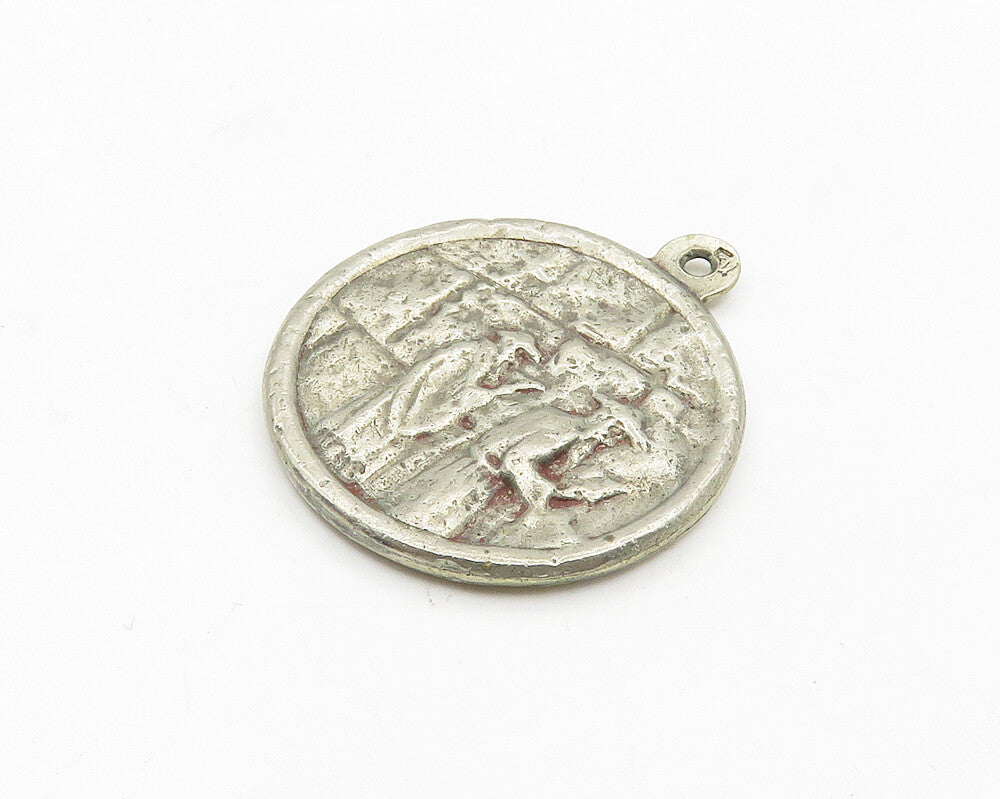 925 Sterling Silver  Vintage Antique Western Wall Scene Round Pendant  PT14633