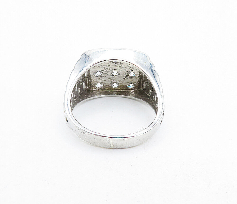 925 Sterling Silver  Cubic Zirconia Square Grid Cocktail Ring Sz 11  RG5664