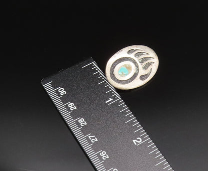 SOUTHWESTERN 925 Silver Vintage Inlaid Turquoise Bear Paw Brooch Pin BP9753