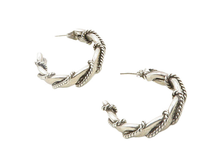 MEXICO 925 Silver  Vintage Rope Twist Wrapped Shiny JHoop Earrings  EG9539
