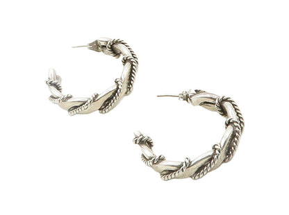 MEXICO 925 Silver  Vintage Rope Twist Wrapped Shiny JHoop Earrings  EG9539