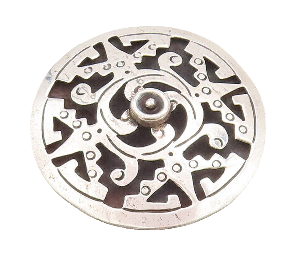 925 Sterling Silver Vintage Brooch Pin MEXICO Swirly Carve Trible Design BP10907