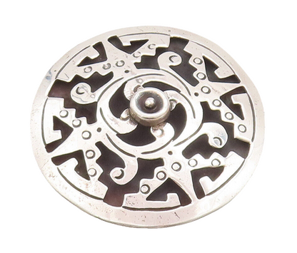 925 Sterling Silver Vintage Brooch Pin MEXICO Swirly Carve Trible Design BP10907