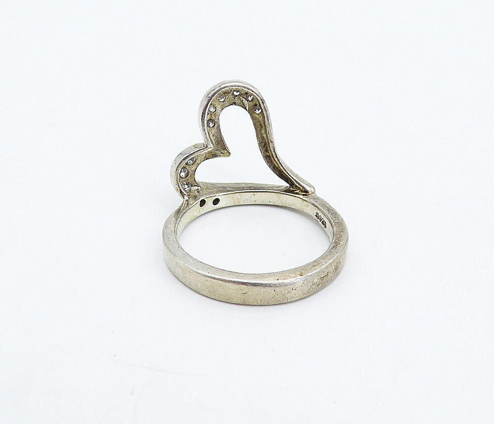 925 Sterling Silver  Vintage Topaz Open Love Heart Band Ring Sz 9  RG4897