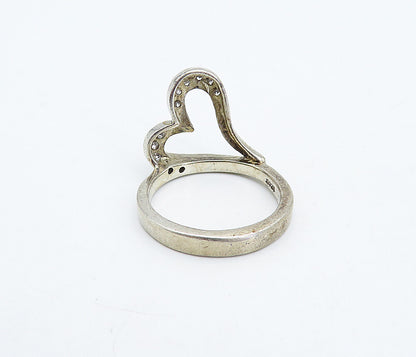 925 Sterling Silver  Vintage Topaz Open Love Heart Band Ring Sz 9  RG4897