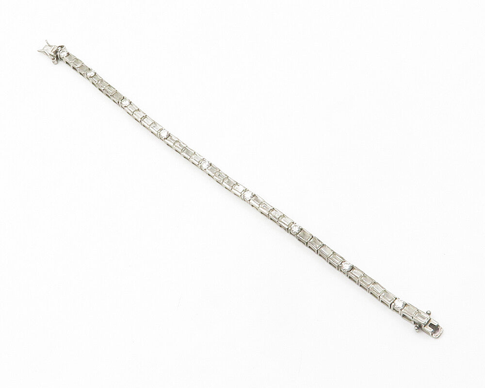 ROSS SIMON 925 Silver  Vintage Bezel Set White Topaz Chain Bracelet  BT5570