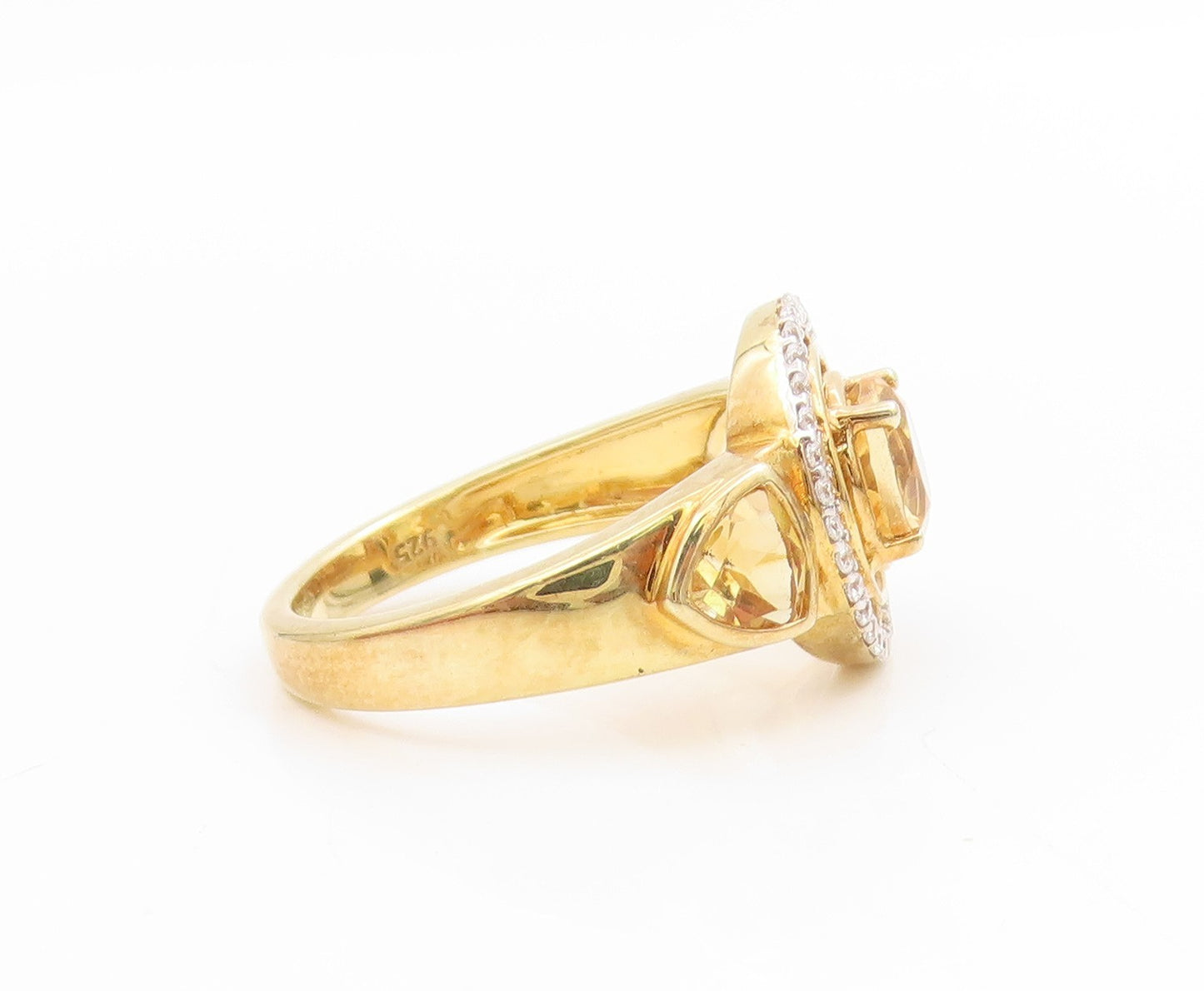 925 Sterling Silver Vintage Ring Gold Plated Citrine & Sapphire  Sz 7  RG34696