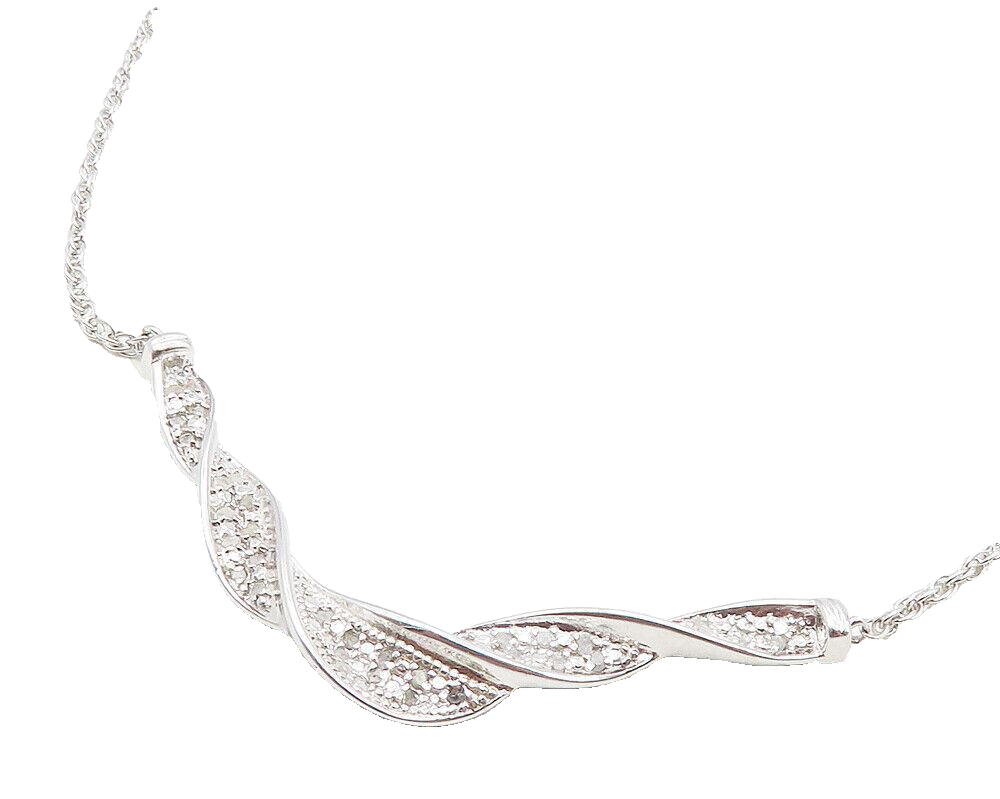 925 Sterling Silver  Genuine Diamonds Shiny Twist Chain Necklace  NE1941
