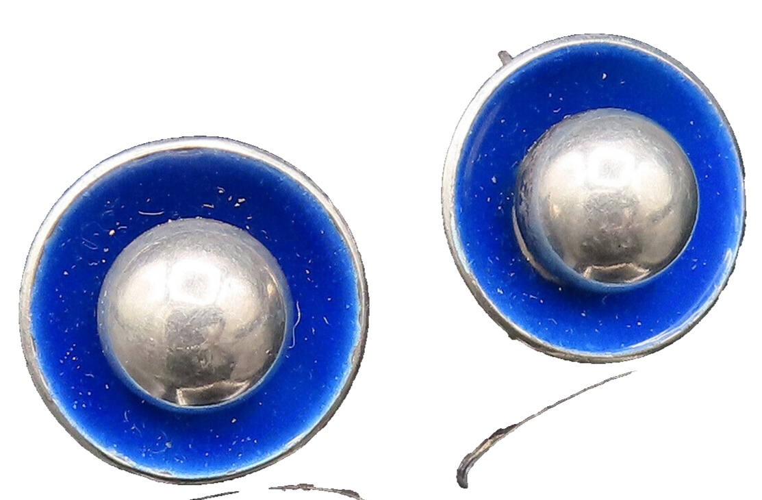 M. BOWLES 925 Silver  Vintage Enamel & Bead Ball Screw Back Earrings  EG12086