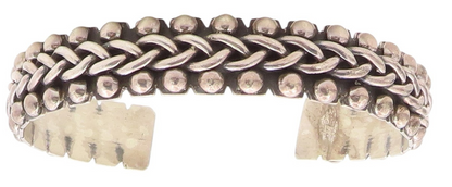 925 Sterling Silver Vintage Bracelet MEXICO Basket Weave & Beaded Cuff  BT11773