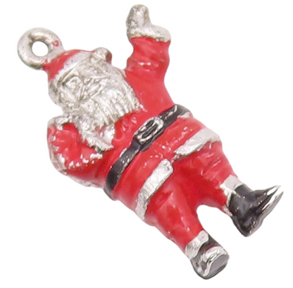 925 Sterling Silver Vintage Pendant Solid Enameled Santa Claus Charm  PT23325