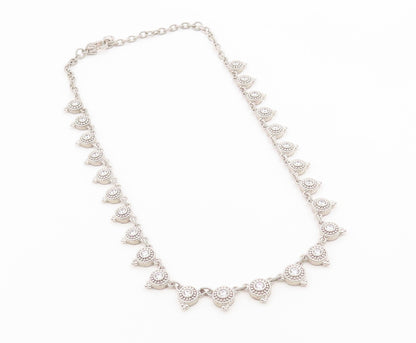 925 Sterling Silver Vintage Necklace JUDITH RIPKA CZ Beaded Halo Choker  NE4923