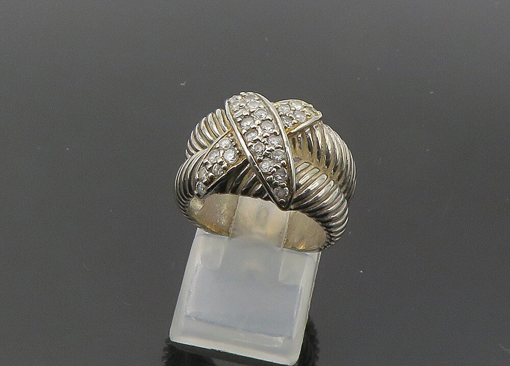 925 Sterling Silver  Vintage Topaz Crossed Double Band Ring Sz 6  RG21463
