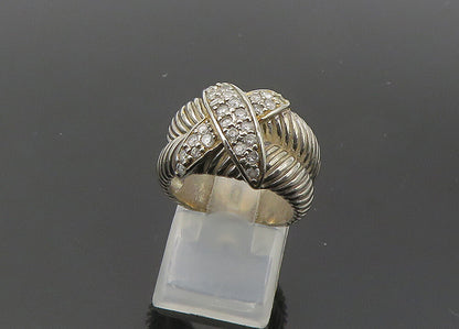 925 Sterling Silver  Vintage Topaz Crossed Double Band Ring Sz 6  RG21463