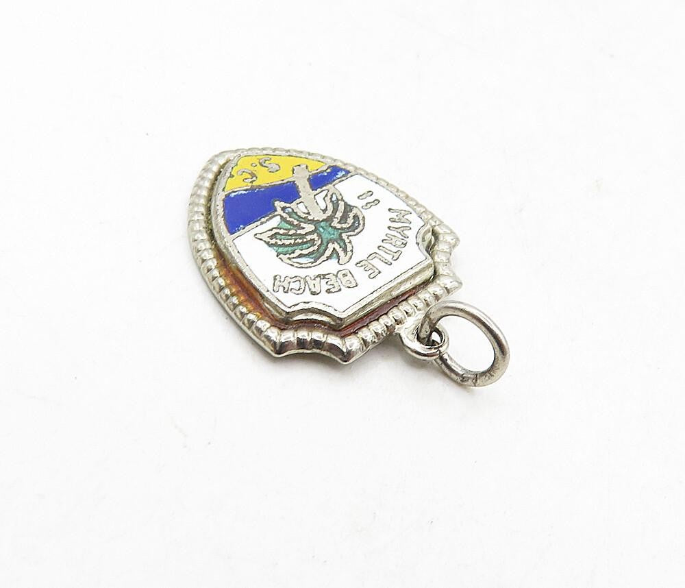 925 Sterling Silver  Vintage Enamel Coated Myrtle Beach Shield Pendant  PT6893