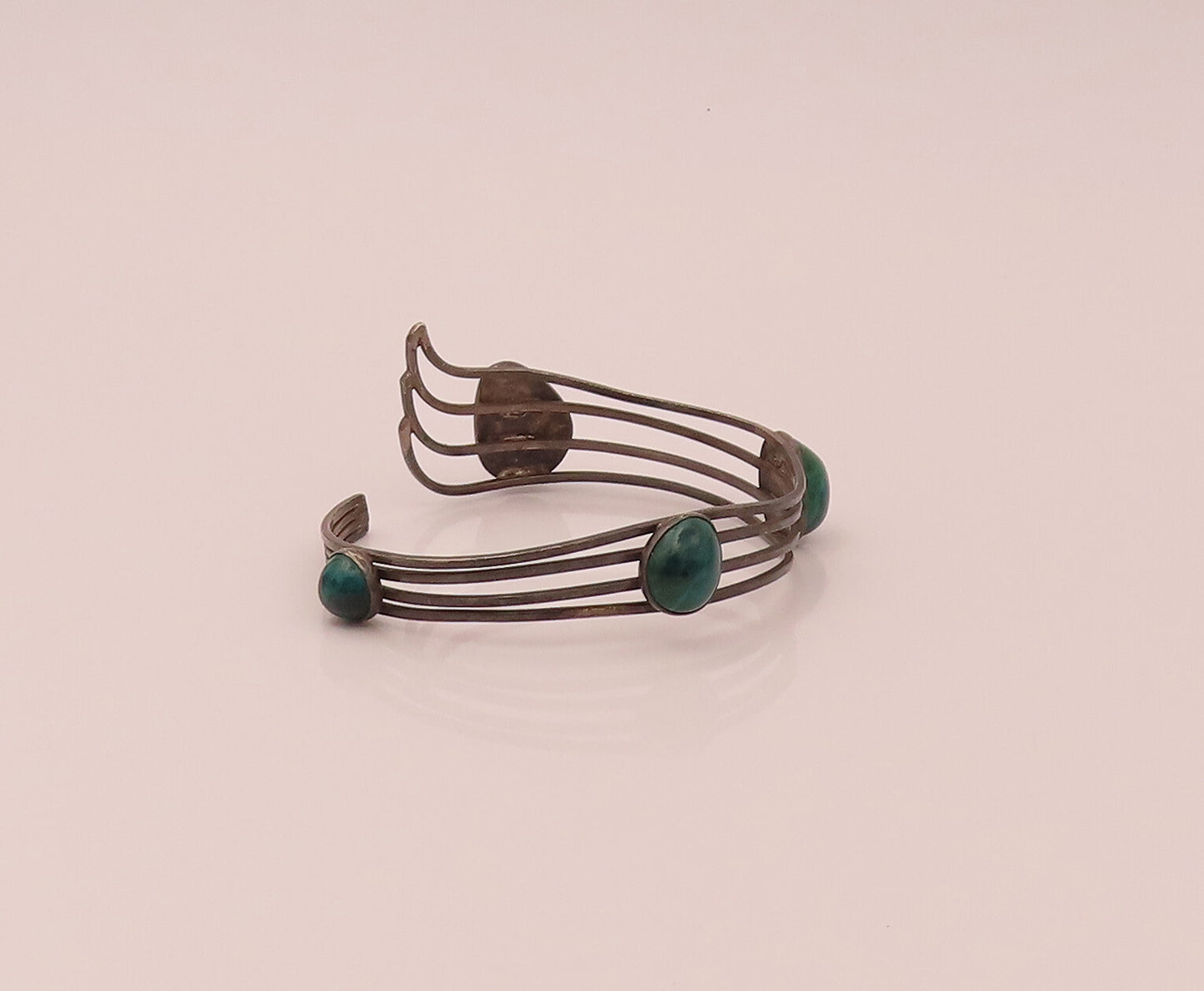 ISRAEL 925 Sterling Silver Vintage Modernist Malachite Cuff Bracelet  BT9848