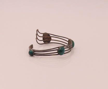 ISRAEL 925 Sterling Silver Vintage Modernist Malachite Cuff Bracelet  BT9848