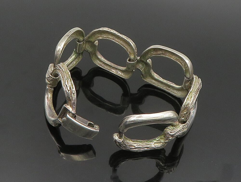 EUROPEAN 925 Silver  Vintage Open Circle Branch Textured Link Bracelet  BT9453