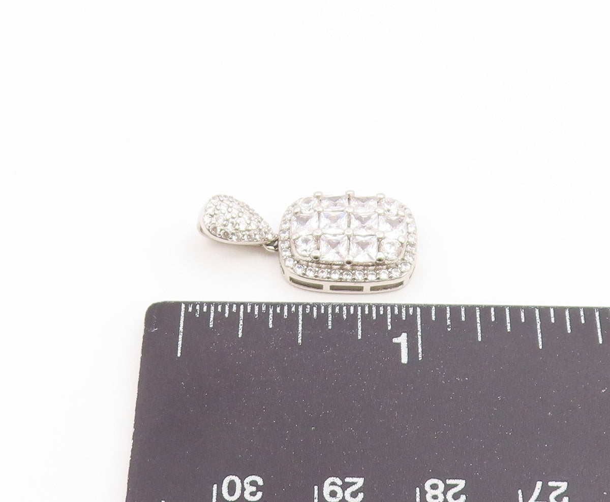 925 Sterling Silver Vintage Pendant Sparkling CZ Geometric Grid Charm  PT26548