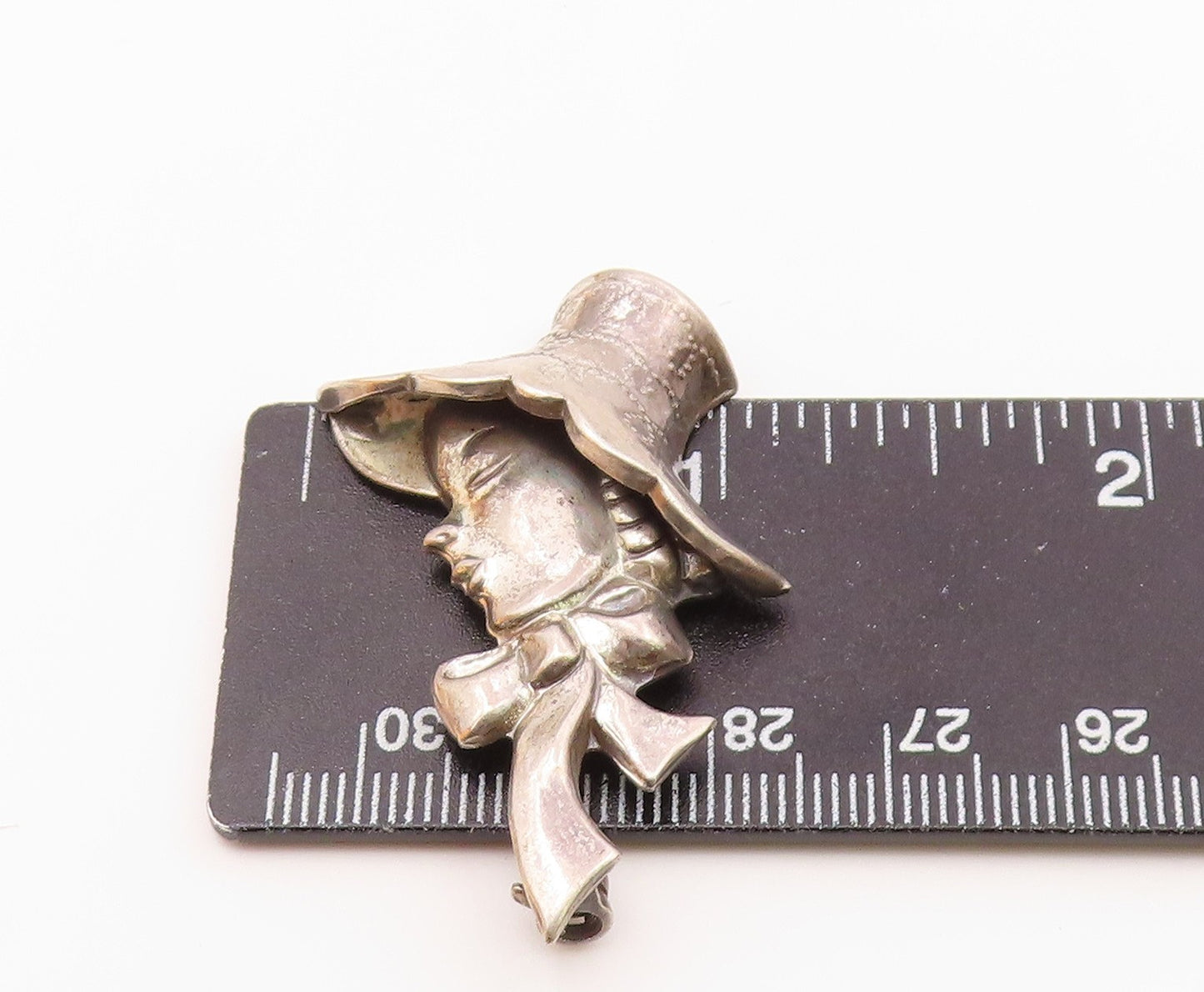LANG 925 Sterling Silver  Vintage Woman Wearing Hat Shiny Brooch Pin  BP7777