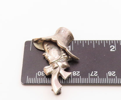 LANG 925 Sterling Silver  Vintage Woman Wearing Hat Shiny Brooch Pin  BP7777