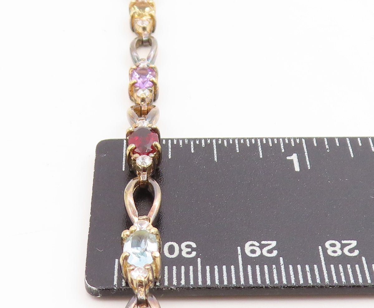 925 Sterling Silver Vintage Bracelet Gold Plated Multi Gemstone Link  BT11733