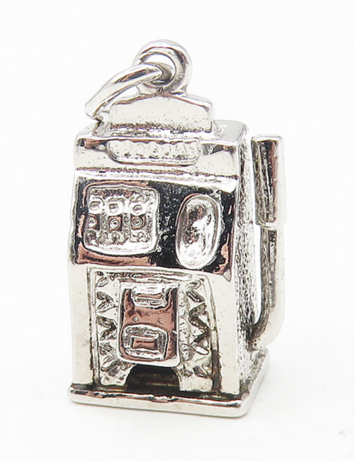 925 Sterling Silver  Vintage Petite Shiny Slot Machine Drop Pendant  PT9331