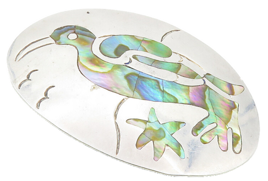 TAXCO MEXICO 925 Silver  Vintage Abalone Shell Penguin Brooch Pin  BP3618