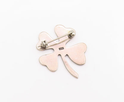 925 Sterling Silver Vintage Brooch Pin Modernist Four Leaf Lucky Clover  BP12495