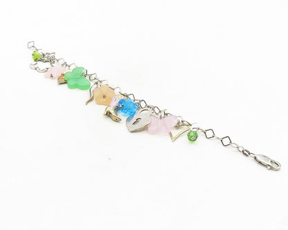 925 Sterling Silver  Jade Topaz & Rose Quartz Charmed Chain Bracelet  BT4256