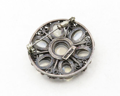 925 Sterling Silver  Vintage Topaz Oxidized Floral Design Brooch Pin  BP4785