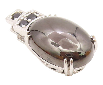 925 Sterling Silver  Vintage Cabochon Hematite Pretzel Swirl Pendant  PT15841