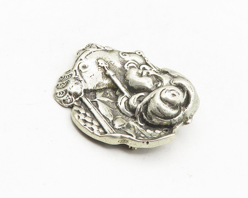 925 Sterling Silver  Vintage Modernist Woman's Face Floral Brooch Pin  BP3805