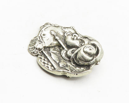 925 Sterling Silver  Vintage Modernist Woman's Face Floral Brooch Pin  BP3805
