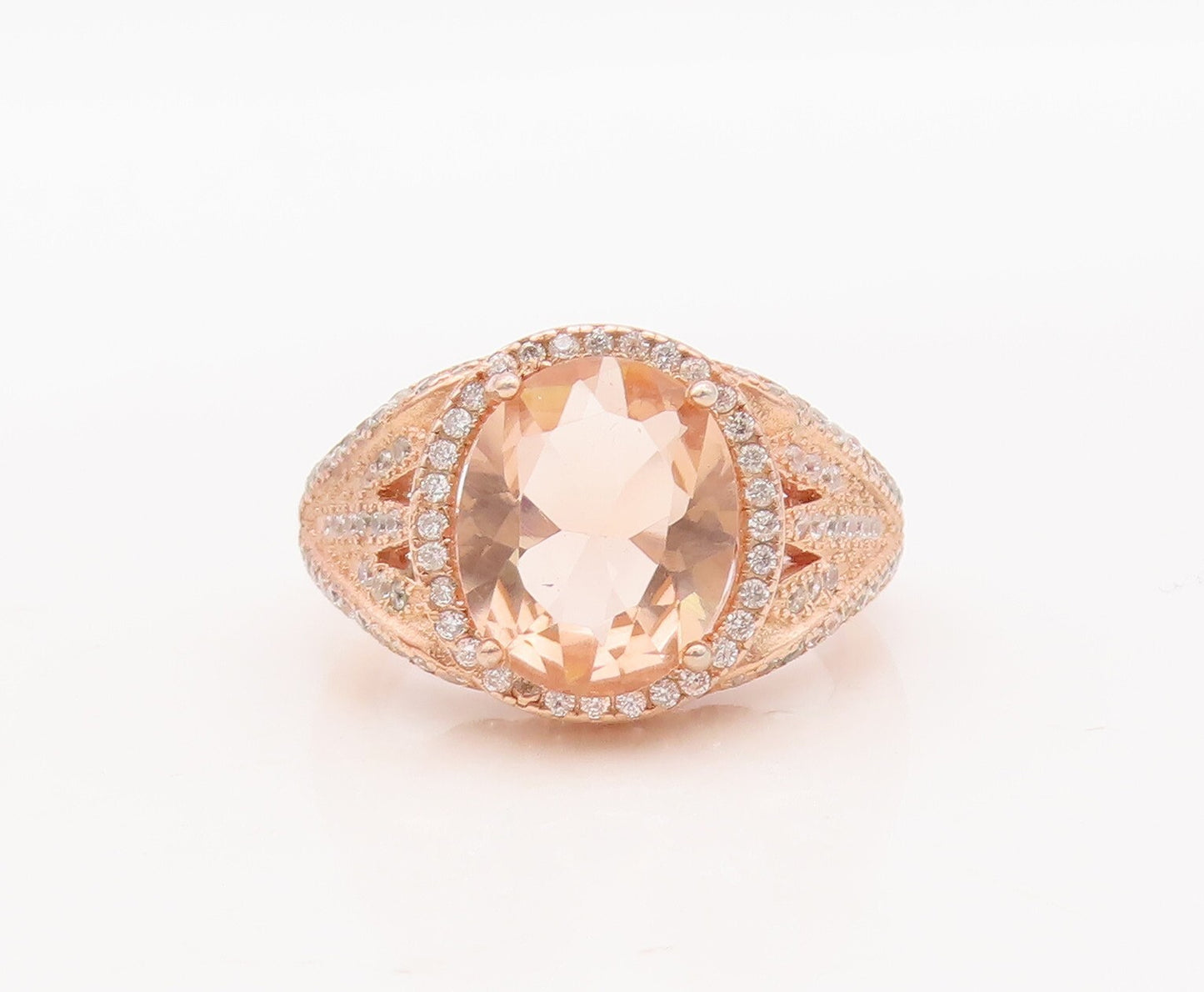 925 Sterling Silver Vintage Ring Rose Gold Plated Round 2 Tone CZ  Sz 7  RG29322