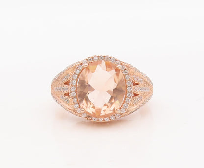 925 Sterling Silver Vintage Ring Rose Gold Plated Round 2 Tone CZ  Sz 7  RG29322